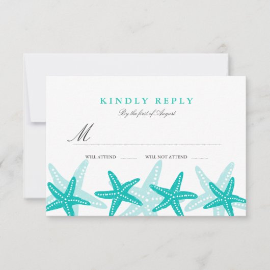 RSVP mariage sur la plage étoile de mer sarcelle (Devant)