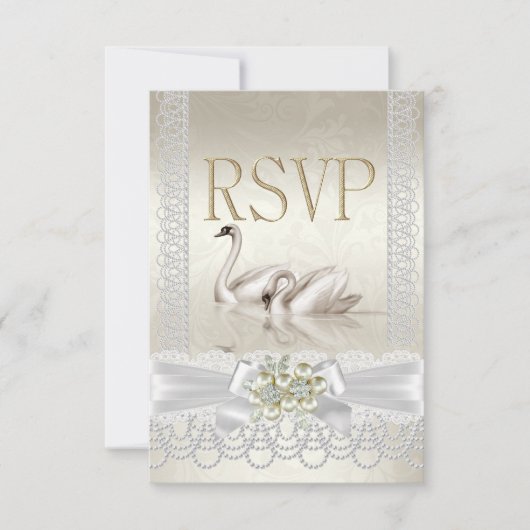 RSVP Mariage Swans White Pearl Lace Damask (Devant)