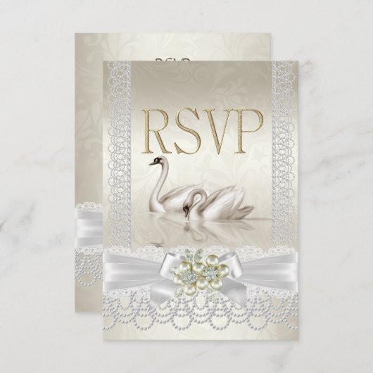 RSVP Mariage Swans White Pearl Lace Damask (Devant / Derrière)