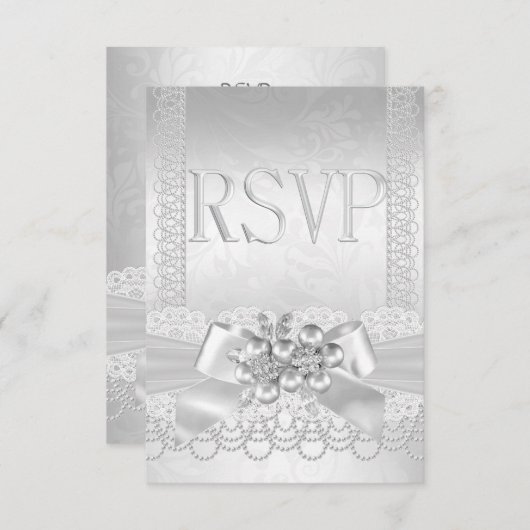 RSVP Mariage White Silver Pearl Lace Damask (Devant / Derrière)