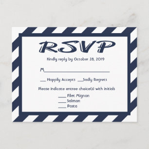 RSVP marineblauw en witte streep zeevaart ansichtk Uitnodiging Briefkaart