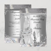 RSVP Masquerade Party Fabulous 50 Zilver Kaartje (Voorkant / Achterkant)