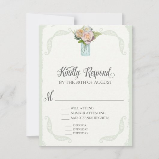 RSVP Menu Keuze Mason Jar Rozen Script Typografie (Voorkant)