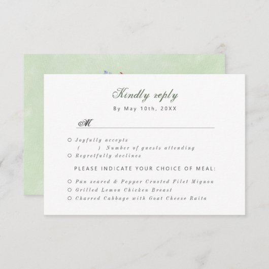 RSVP met maaltijdkeuzes waterverf wilde bloemenkra (Voorkant / Achterkant)