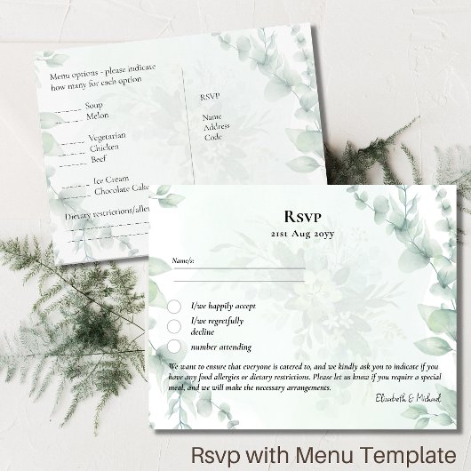 RSVP met Menu Sjabloon Rustic Eucalyptus Leaves