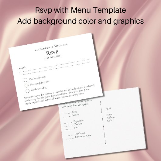RSVP met Menu-Sjabloon Voeg eigen grafische kleure Briefkaart