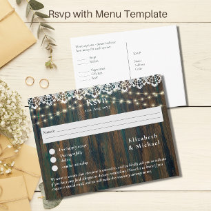 RSVP met menukaart sjabloon rustieke houten kant l Briefkaart