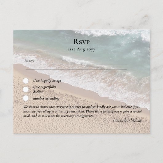 RSVP met Menukaart Sjabloon Strand Bestemming Kust Briefkaart (Voorkant)