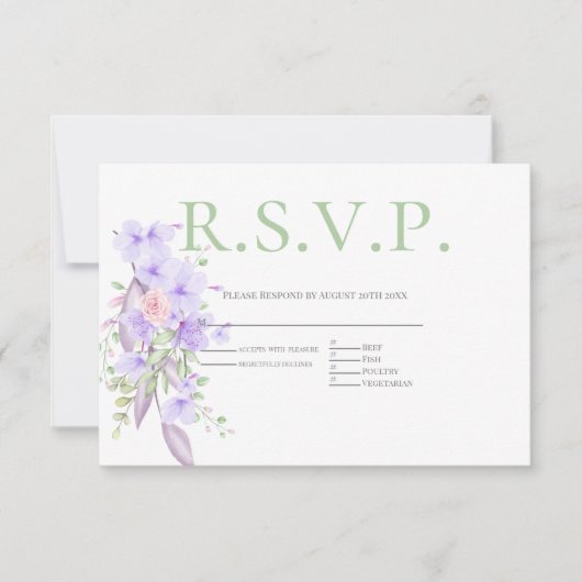 RSVP met menukeuze Violet Pink Floral (Voorkant)