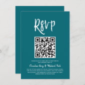 RSVP met QR-code | Blauwgroen Script Style RSVP Kaart (Voorkant / Achterkant)