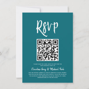 RSVP met QR-code   Blauwgroen Script Style RSVP Kaart