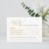 RSVP met Whimsy: Gold Flower & Script Reply Kaart (Staand voorkant)