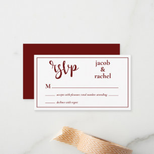 RSVP Modern Dark Red Burgundy Wedding RSVP-kaart Notitiekaartje