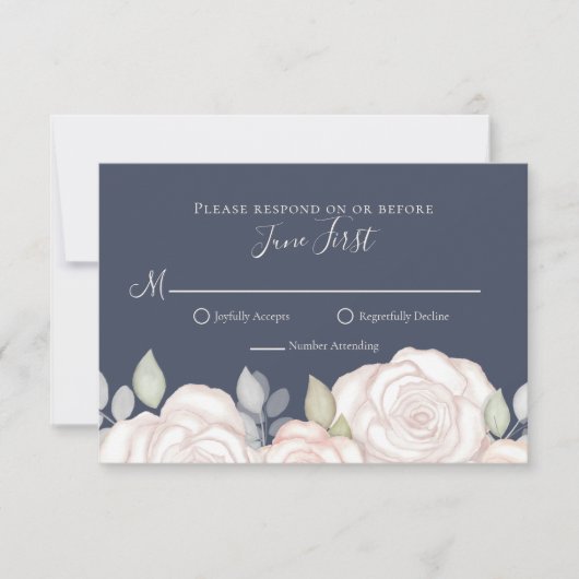 RSVP Modern Elegant minimalist Floral Slate Blue (Voorkant)