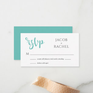 RSVP Modern Script Blauwgroen bruiloft RSVP-Kaart Notitiekaartje