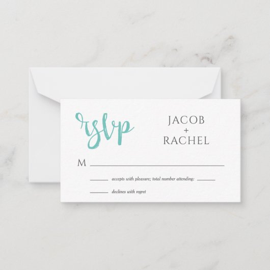 RSVP Modern Script Turquoise Mariage Carte RSVP (Devant)