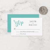 RSVP Modern Script Turquoise Mariage Carte RSVP (Devant/Arrière en situation)