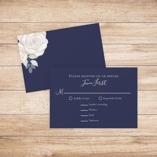 RSVP Moderne Élégant Minimaliste Floral Navy Bleu