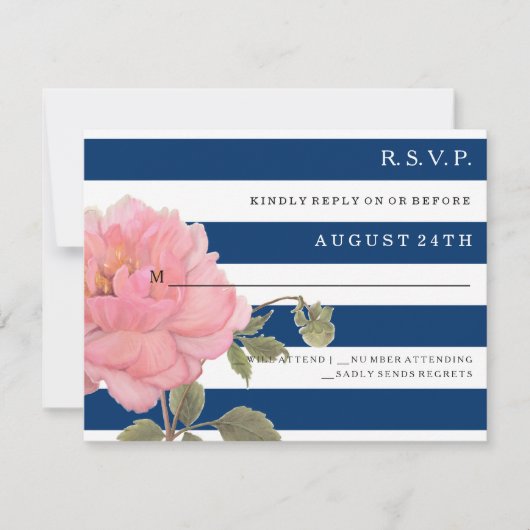 RSVP MODERNE Marine Bleu Stripes rose Peony Flower (Devant)