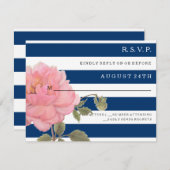 RSVP MODERNE Marine Bleu Stripes rose Peony Flower (Devant / Derrière)