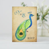 RSVP Monogram Peacock Weddenkaarten (Staand voorkant)
