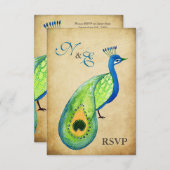 RSVP Monogram Peacock Weddenkaarten (Voorkant / Achterkant)