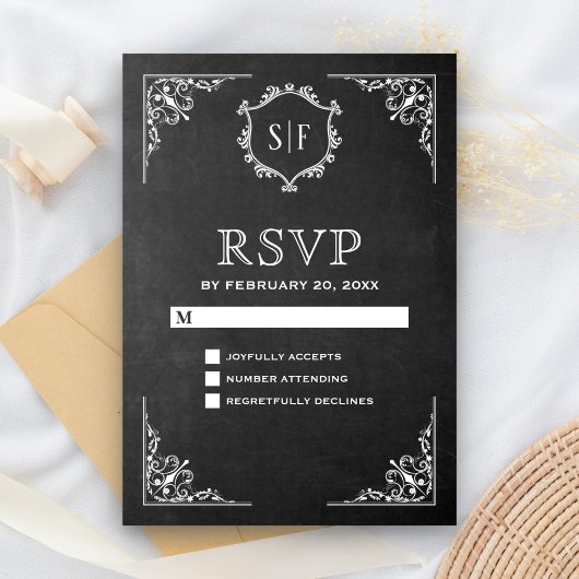RSVP Monogramme Orné Tableau Noir