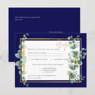 RSVP NAVY BLUE GOLD Greenery Eucalyptus Weddenscha Briefkaart