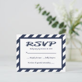 RSVP Navy Blue & White Stripe Nautisch Briefkaart (Staand voorkant)