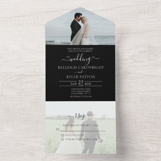 RSVP noir 2 photo tout en un Faire-part de mariage (À l'intérieur)