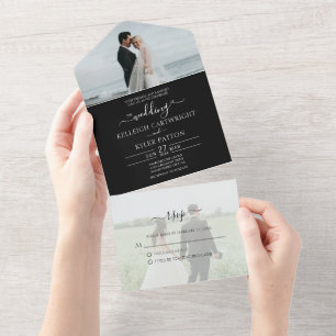 RSVP noir 2 photo tout en un Faire-part de mariage