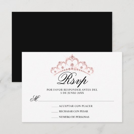 RSVP noir blanc rose espagnol Quinceañera (Devant / Derrière)