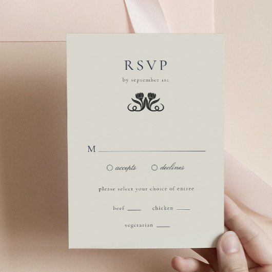 RSVP noir et blanc avec carte de boîtier de repas