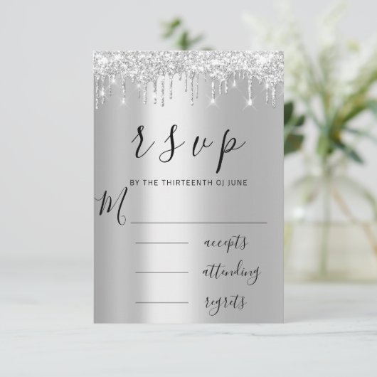 RSVP Noir Gris Argent Gouttes Mariage (Debout devant)