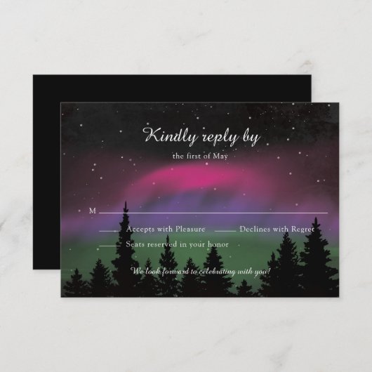 RSVP Nord Lights Mountaintop Stars Weddenschap Save The Date (Voorkant / Achterkant)