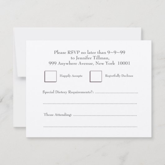 RSVP Nourriture de mariage Coeur Réponse Argent (Devant)
