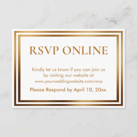 RSVP Online Eenvoudig Elegant Goud Tone en Wit Informatiekaartje (Voorkant)
