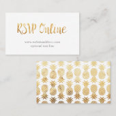 RSVP Online Kaart met Gold Pineapples & Script Visitekaartje (Voorkant / Achterkant)
