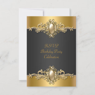 RSVP Or Noir Élégant Anniversaire Perle