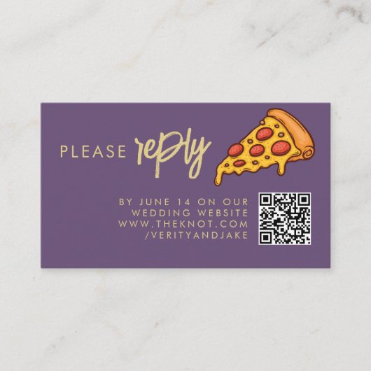 RSVP Paarse Sering Goud PIZZA Modern Minimaal Chic Informatiekaartje (Voorkant)