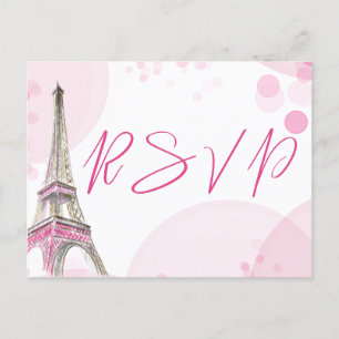 RSVP Parijs Eiffeltoren Roze Wit Sweet 16 Uitnodiging Briefkaart