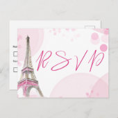 RSVP Paris Eiffeltoren Roze Wit Zoet 16 Uitnodiging Briefkaart (Voorkant / Achterkant)