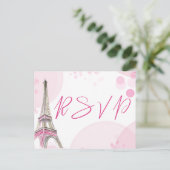 RSVP Paris Eiffeltoren Roze Wit Zoet 16 Uitnodiging Briefkaart (Staand voorkant)
