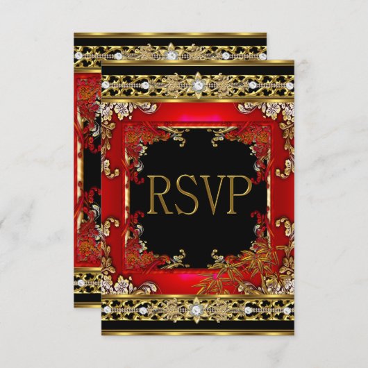 RSVP Party  Rood Aziatisch Goud Bamboe Afbeelding (Voorkant / Achterkant)