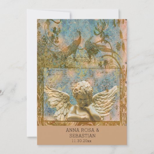 *~ RSVP Peacock Victoriaans QR AR24 Wedding Kaart (Voorkant)