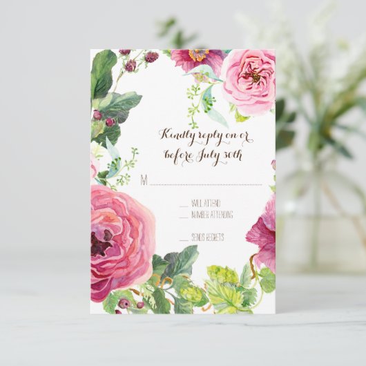 RSVP Peony Roos Wreath Leaf Raspberr Modern Simple (Staand voorkant)