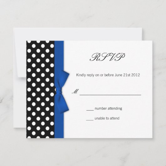 RSVP - Polka Dot Blue Bow Wedding Response Kaart (Voorkant)