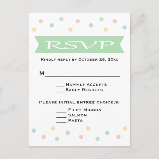 RSVP Polka Dot Mint Vert & Blanc Mariage - Menu (Devant)