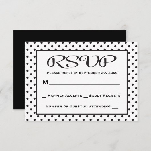 RSVP Polka Dot Noir Et Blanc Mariage / Parti (Devant / Derrière)