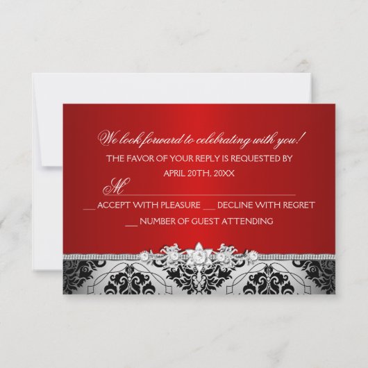 RSVP pour la réception de mariage Red Silver Damas (Dos)